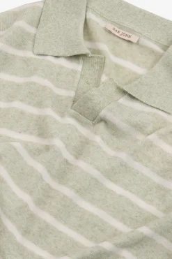 Sage melange striped knit polo