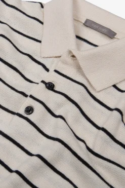 Sand contrasting stripes knit polo shirt