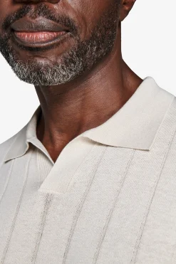 Sand flat rib knit polo shirt