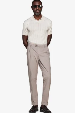 Sand flat rib knit polo shirt