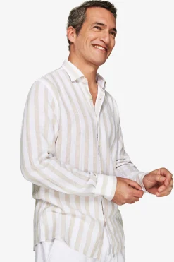 Sand linen blend Herringbone shirt