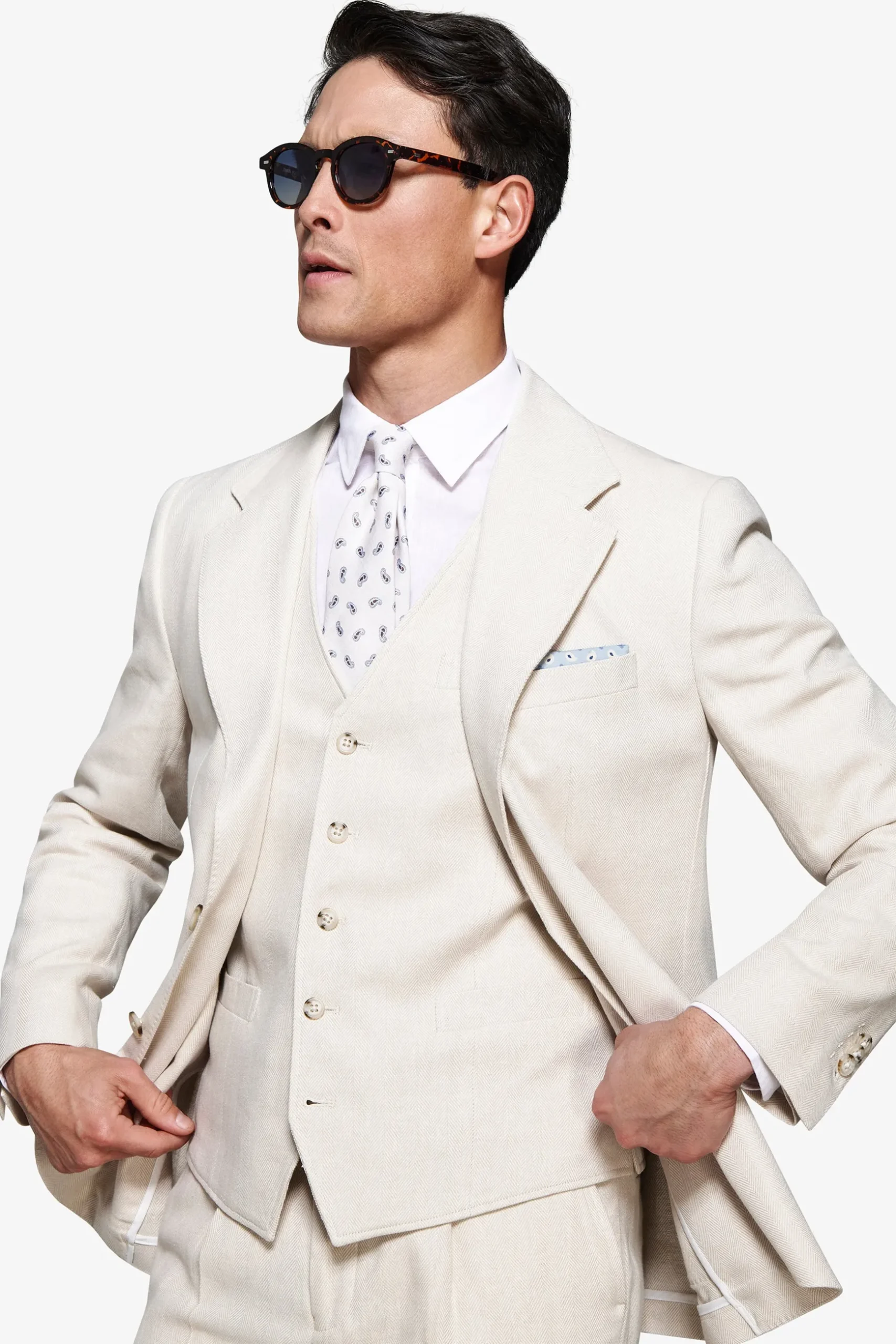 Sand linen blend Herringbone blazer