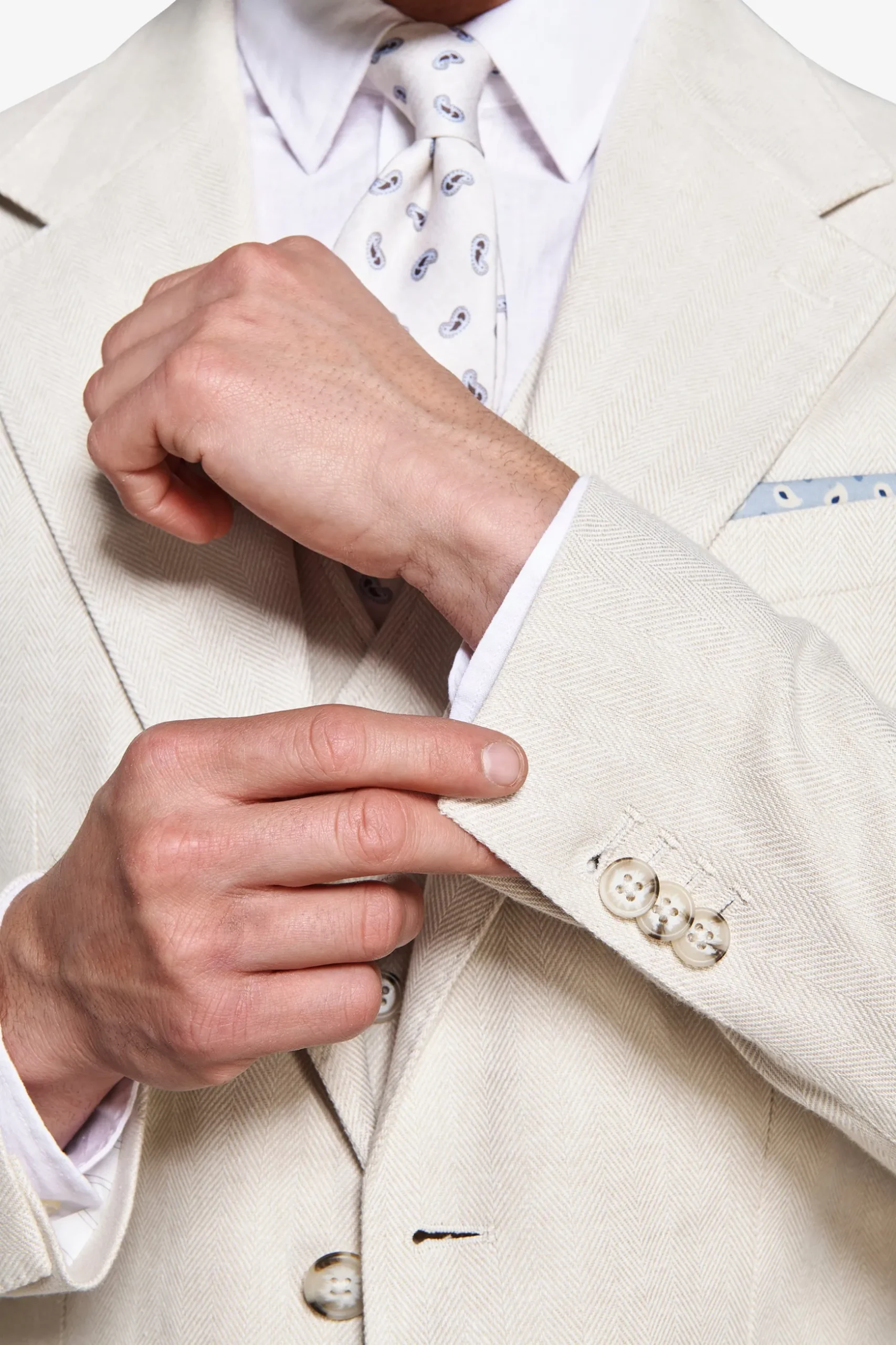 Sand linen blend Herringbone blazer