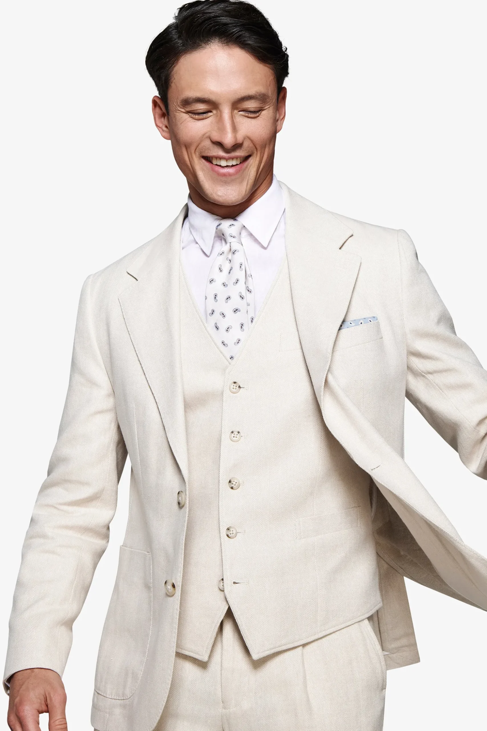 Sand linen blend Herringbone blazer