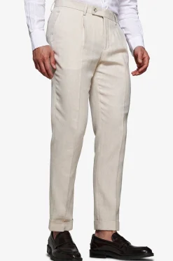 Sand linen blend Herringbone trousers