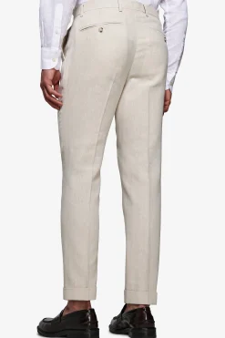 Sand linen blend Herringbone trousers