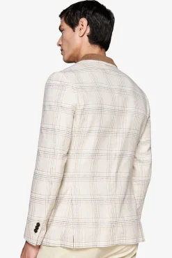 Sand linen blend overcheck blazer