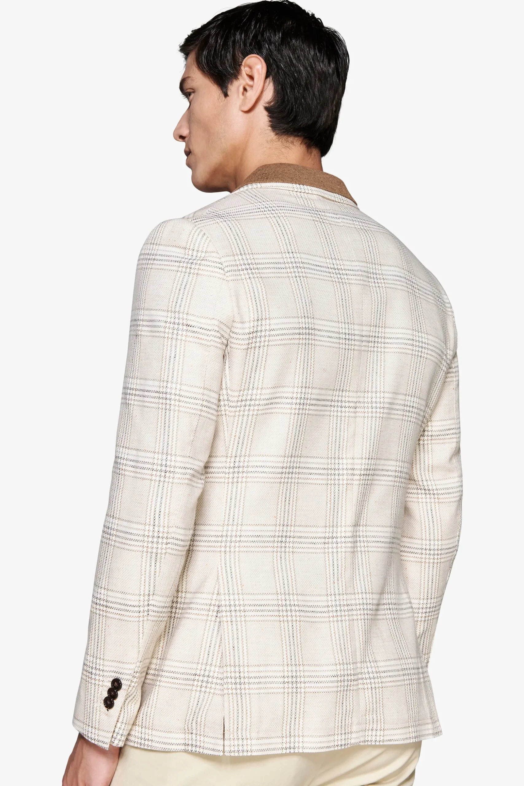 Sand linen blend overcheck blazer