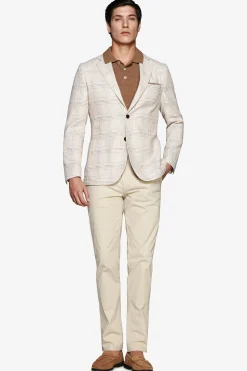 Sand linen blend overcheck blazer