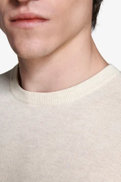 Sand melange textured crewneck sweater