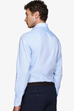 Slim-fit plain sky-blue twill shirt