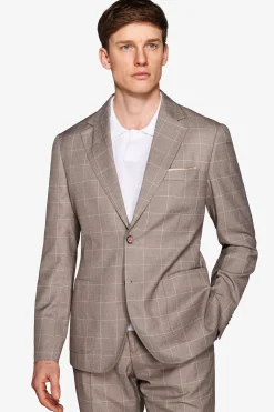 Taupe check suit blazer