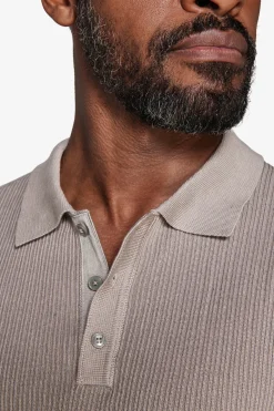 Taupe double-rib knit polo shirt