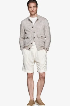 Taupe linen blend bomber jacket