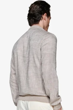 Taupe linen blend bomber jacket