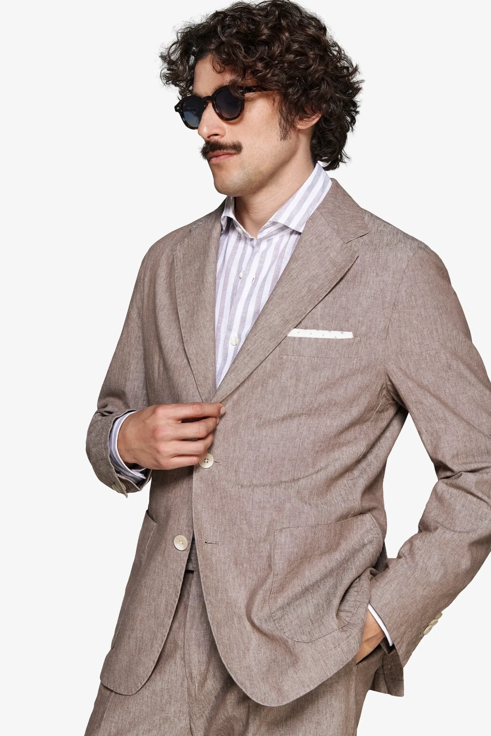 Taupe linen blend slub blazer