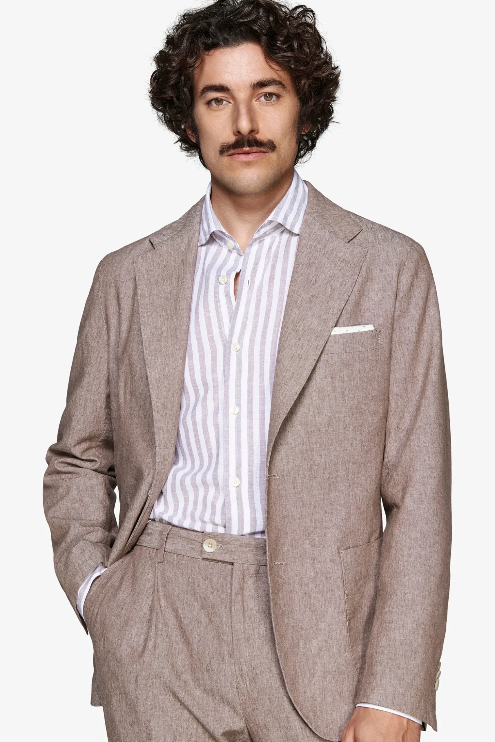 Taupe linen blend slub blazer