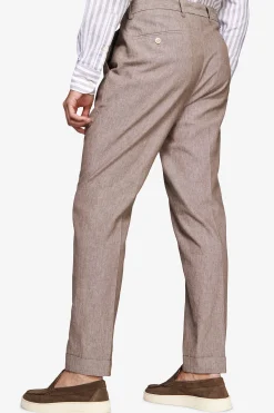 Taupe linen blend slub trousers