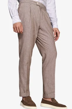 Taupe linen blend slub trousers