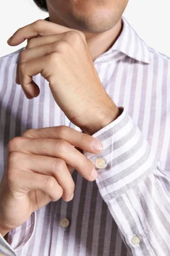 Taupe linen blend striped shirt