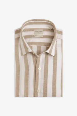 Taupe linen blend striped shirt