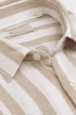 Taupe linen blend striped shirt