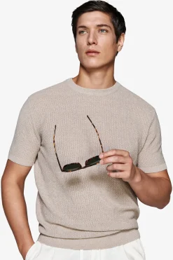 Taupe linen blend woven sweater