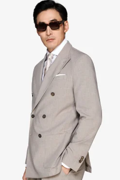 Taupe melange double-breasted canvas blazer