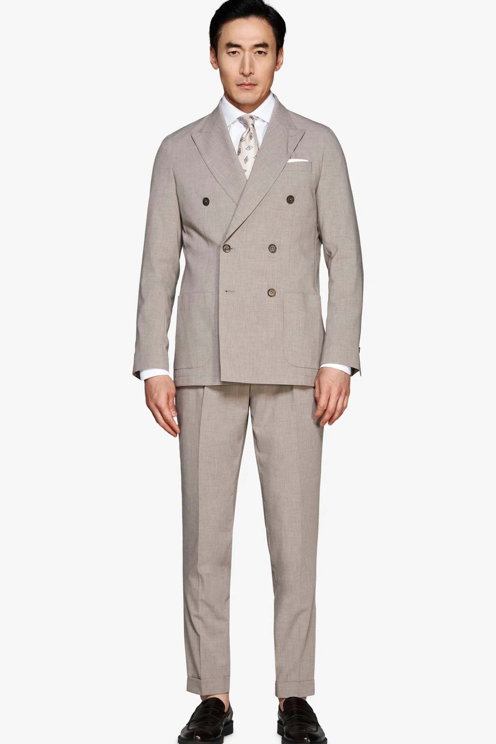 Taupe melange double-breasted canvas blazer