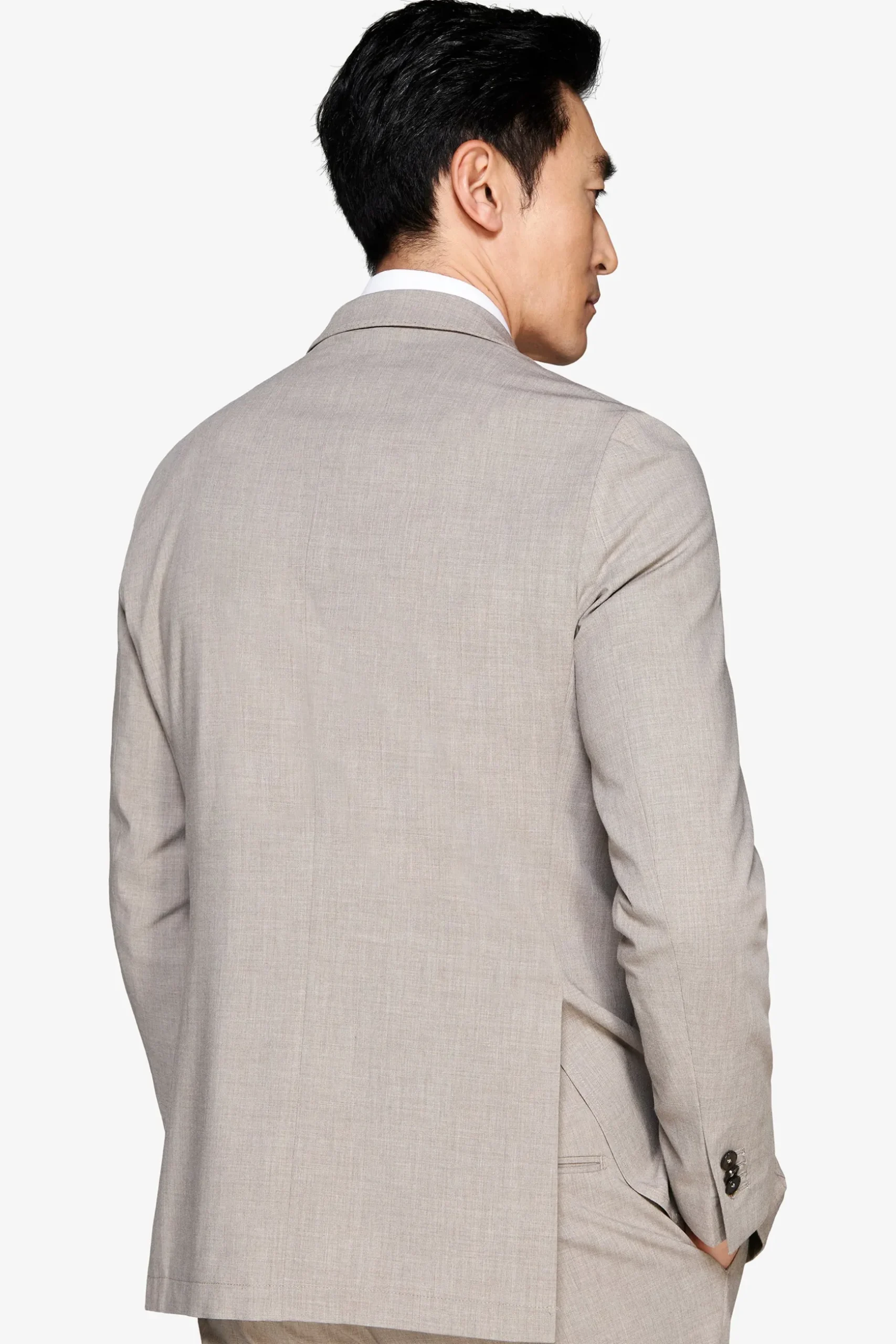 Taupe melange double-breasted canvas blazer