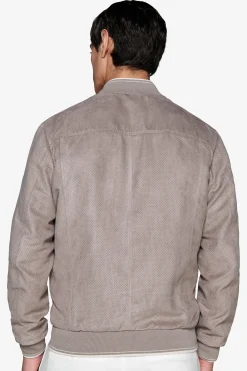Taupe perforated ecosuede bomber jacket