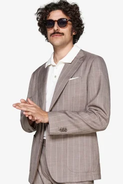Taupe pinstripe linen blend blazer
