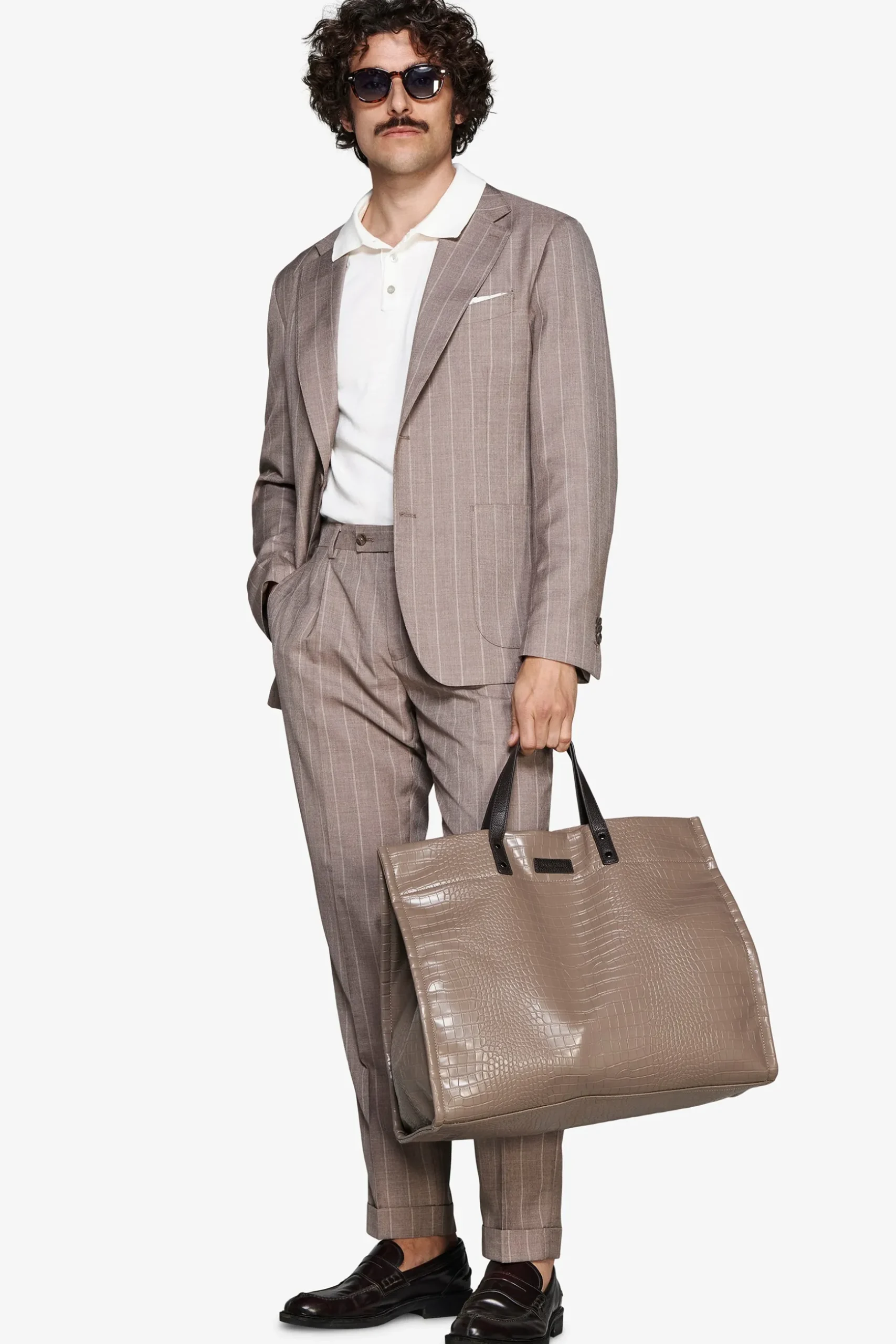 Taupe pinstripe linen blend blazer