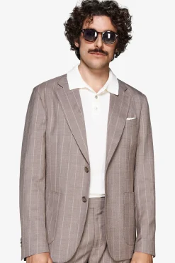 Taupe pinstripe linen blend blazer