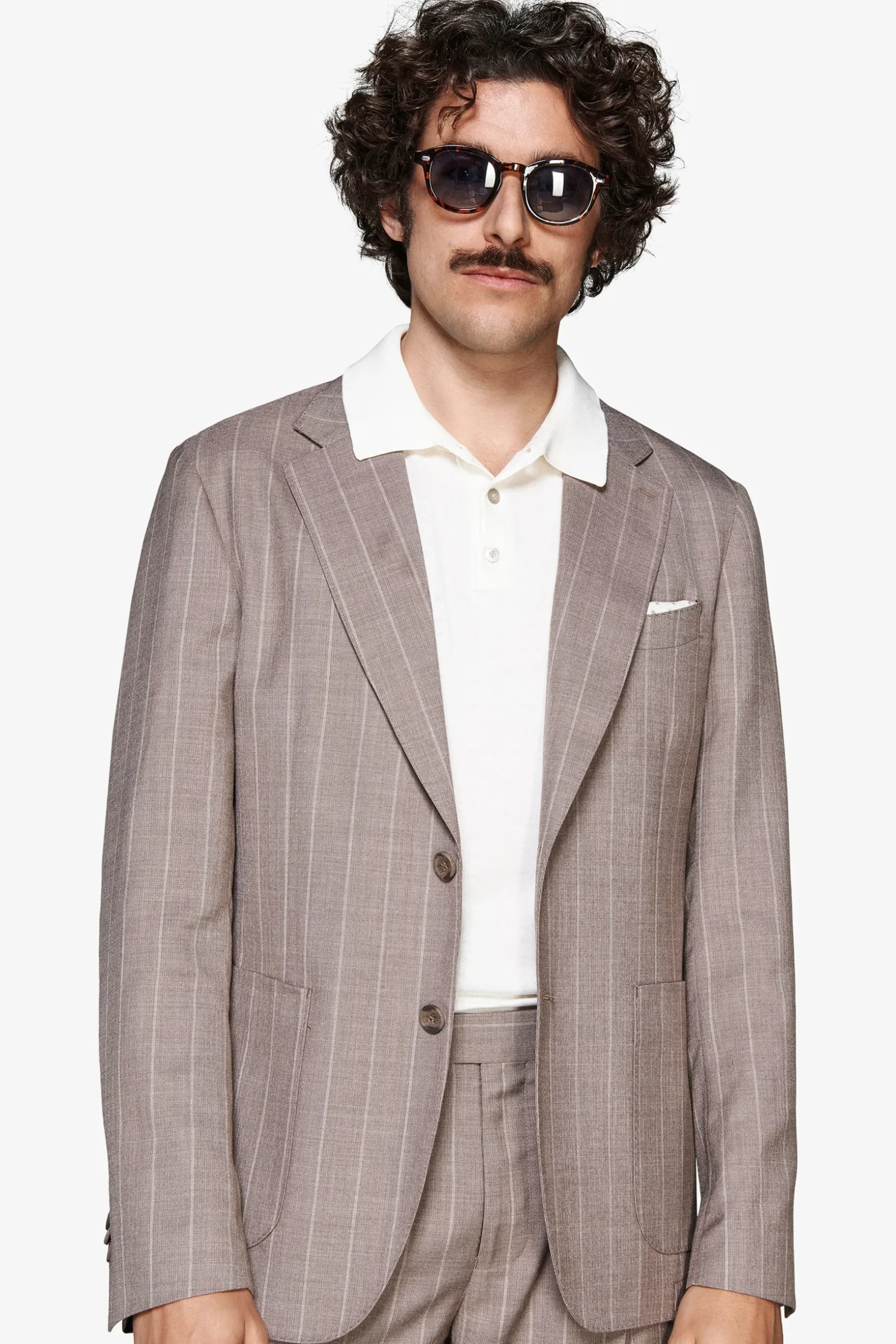 Taupe pinstripe linen blend blazer