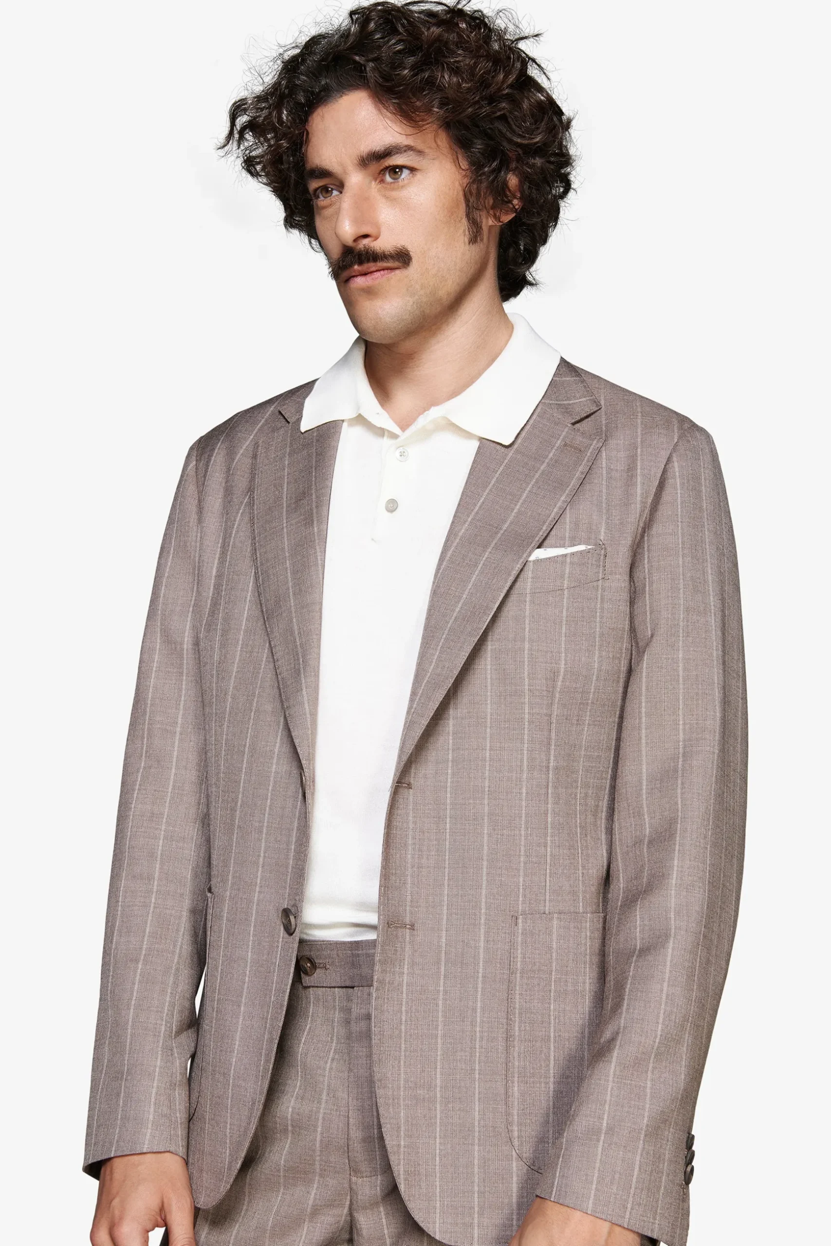 Taupe pinstripe linen blend blazer