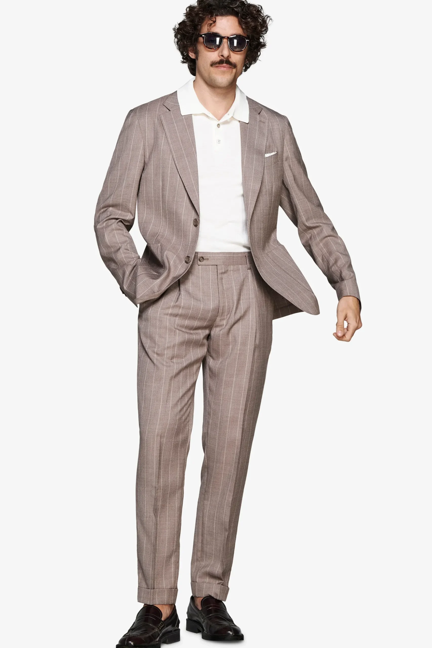 Taupe pinstripe linen blend blazer