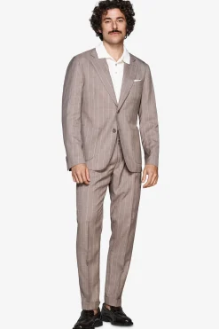 Taupe pinstripe linen blend blazer