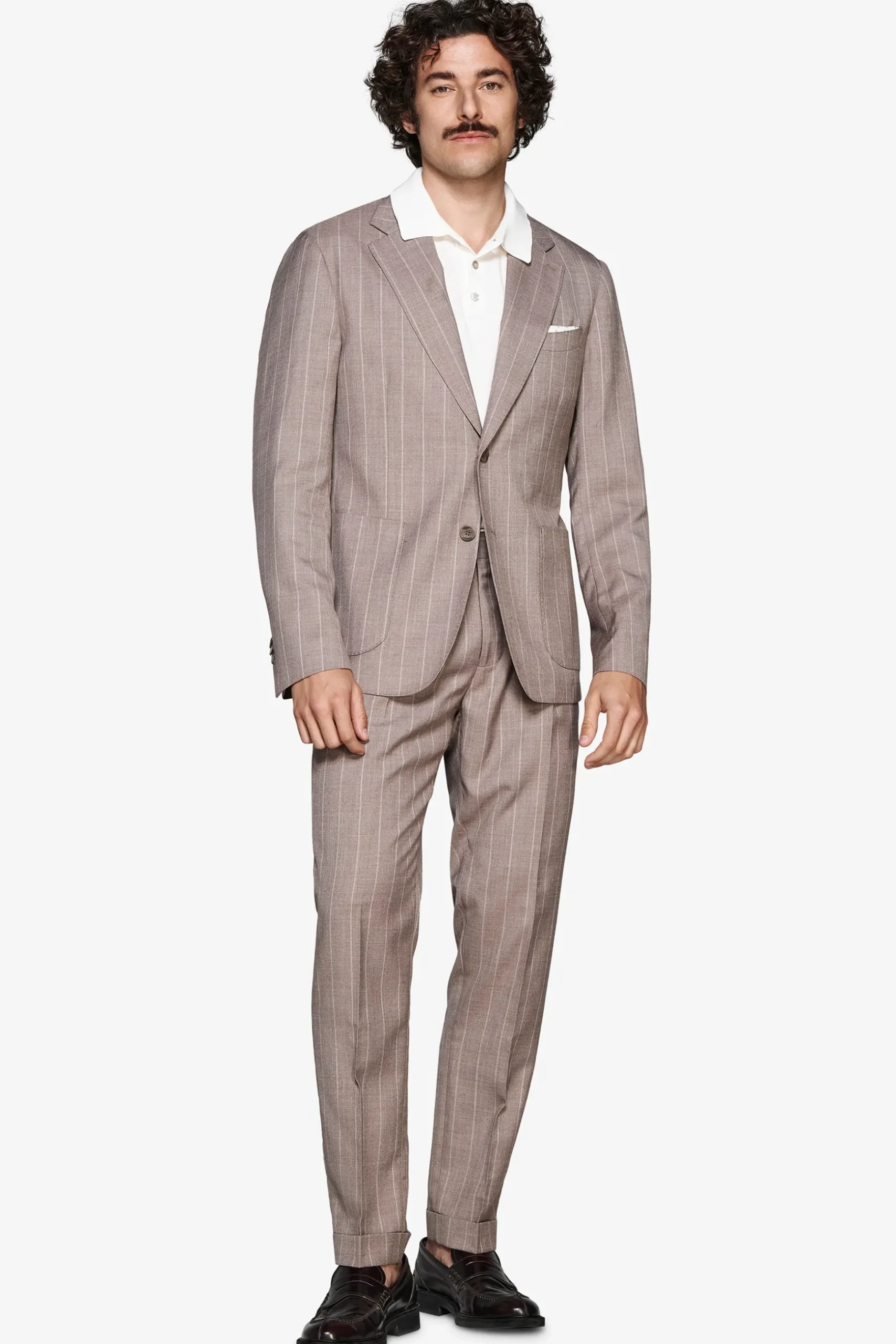 Taupe pinstripe linen blend blazer