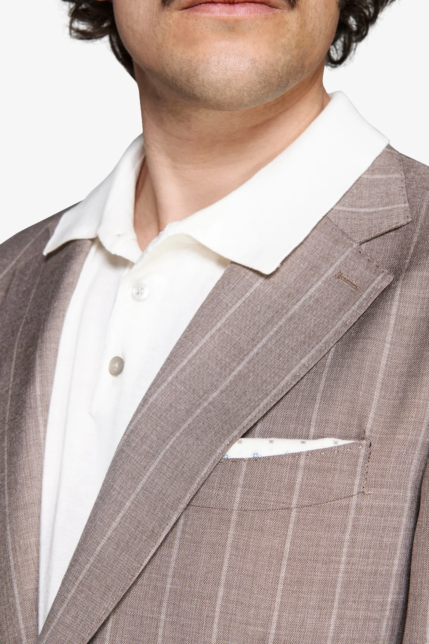 Taupe pinstripe linen blend blazer