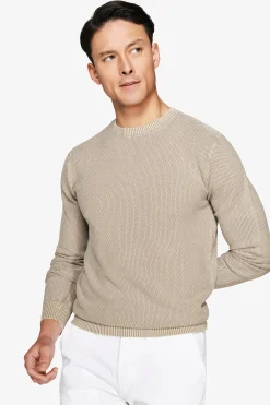 Taupe rice stitch crewneck sweater