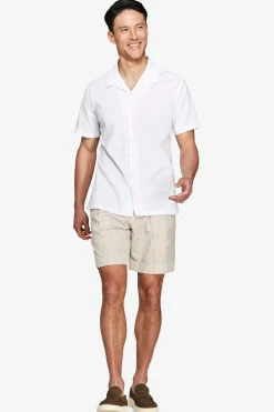Taupe striped linen blend bermuda shorts