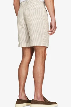 Taupe striped linen blend bermuda shorts