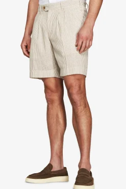 Taupe striped linen blend bermuda shorts