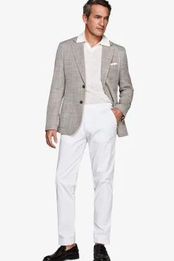 Taupe textured linen blend blazer