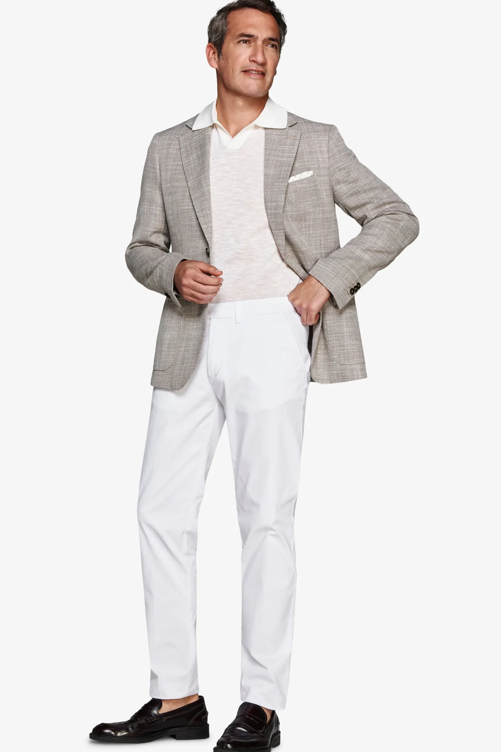Taupe textured linen blend blazer