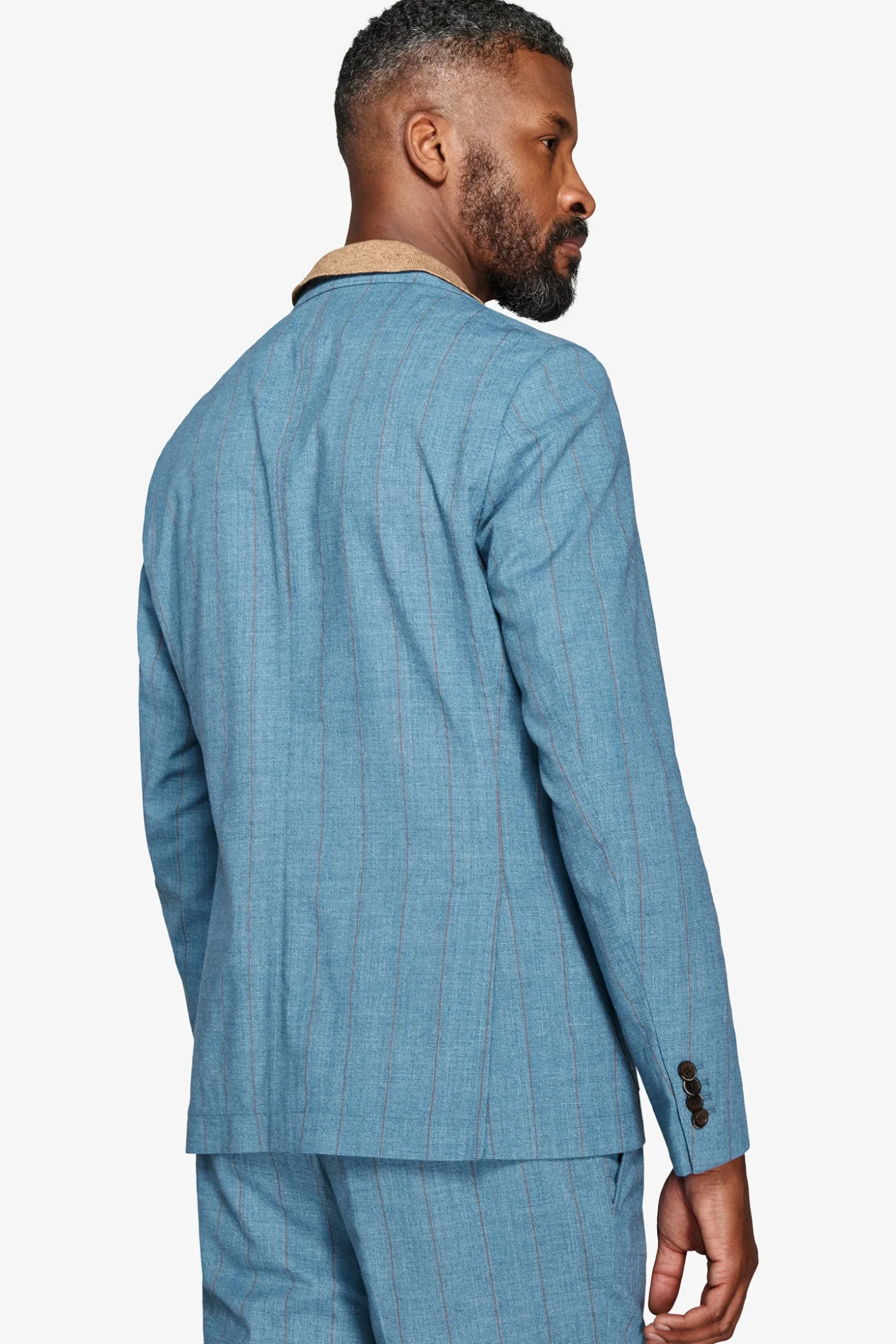 Teal pinstripe suit blazer