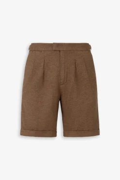 Tobacco melange linen blend Bermuda shorts