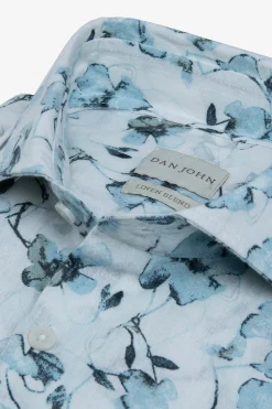 Turquoise floral print slim shirt