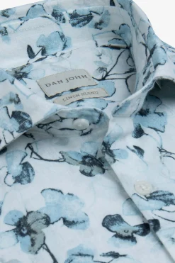 Turquoise floral print slim shirt